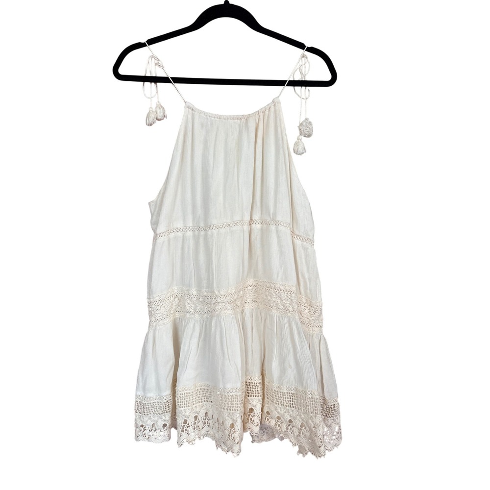 Kimchi Blue Tiered‎ Mini Dress Women Cream Boho Lace Tassel SIZE S
